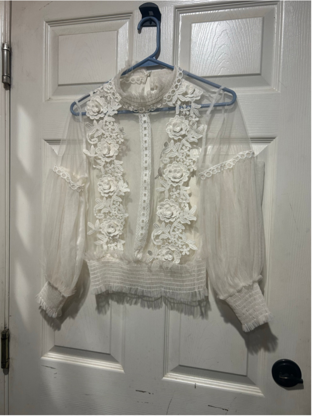 Women's Unbranded White Sheer Floral Lace Blouse